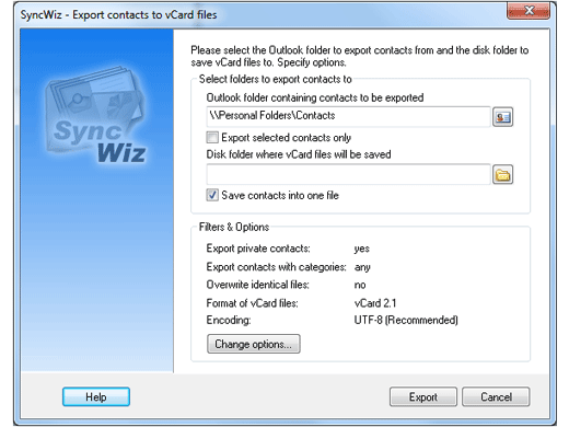Outlook vCard Export.