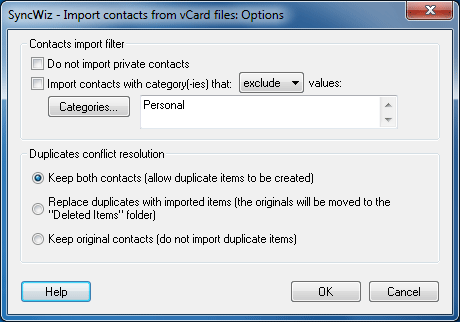 Import vCard files to Contacts Folders (vcf import) and prevent duplicates.